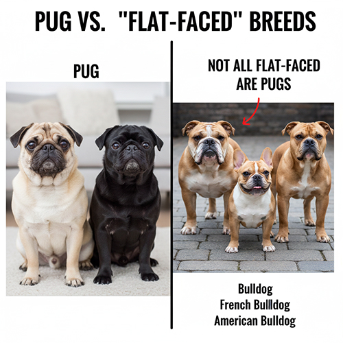 So sánh chó Pug mặt xệ với các giống chó mặt xệ khác như Bulldog và Bull Pháp