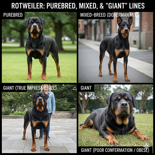 Hình phân biệt chó Rottweiler thuần, lai và “dòng đại” qua ngoại hình