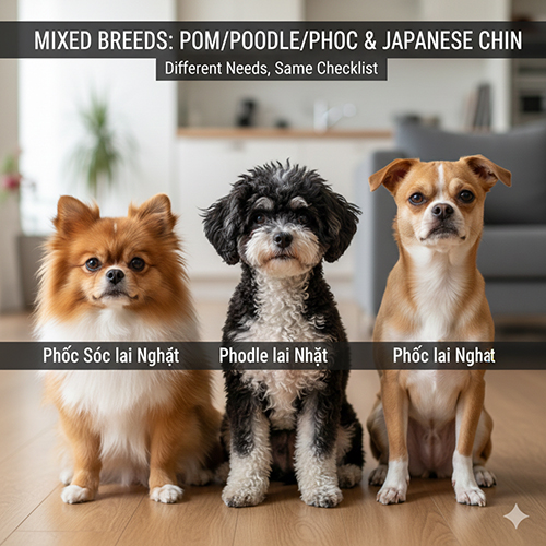 Phốc sóc lai Nhật, poodle lai Nhật và phốc lai Nhật với đặc điểm ngoại hình khác Japanese Chin