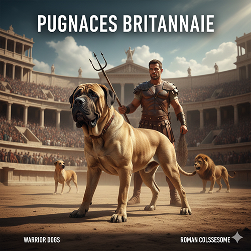 Chó Ngao Anh cổ đại Pugnaces Britanniae trong đấu trường La Mã, thân hình to lớn và dũng mãnh
