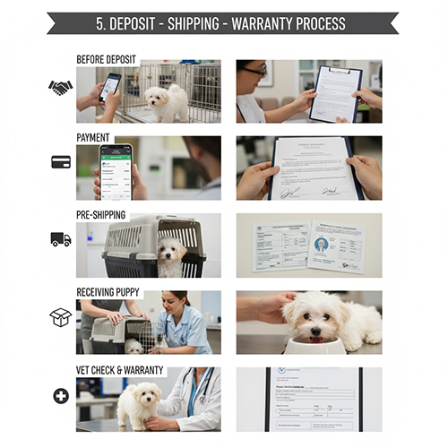 Quy trình đặt cọc, vận chuyển và bảo hành khi mua chó Maltese
