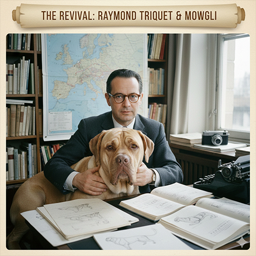 Raymond Triquet cùng chó Ngao Pháp Dogue de Bordeaux trong giai đoạn phục hồi giống vào thế kỷ 20