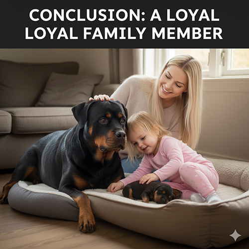 Chó Rottweiler cái nằm cạnh trẻ nhỏ và đàn con trong không gian gia đình