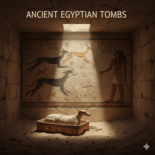 Hình khắc chó Saluki trong lăng mộ Ai Cập cổ đại, biểu tượng chó săn hoàng gia và tốc độ