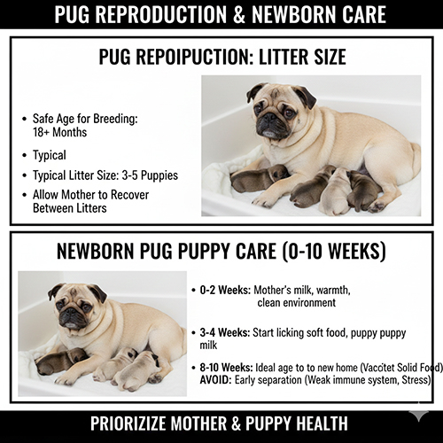Sinh sản và chăm sóc chó Pug mẹ cùng chó Pug con mới sinh