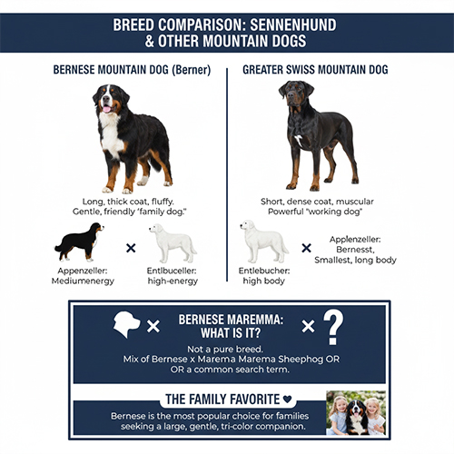 So sánh chó Núi Bernese với các giống Sennenhund và chó núi khác