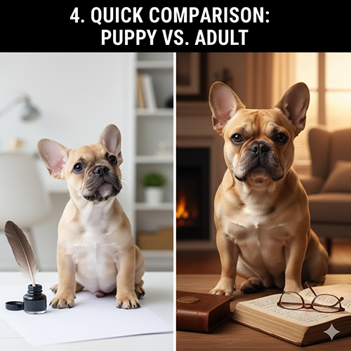 So sánh chó Bull Pháp con và Bull Pháp trưởng thành qua ngoại hình và thần thái