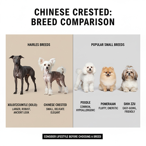 So sánh chó có mào Chinese Crested với Xolo và các giống chó cảnh nhỏ phổ biến