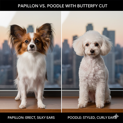 So sánh chó Bướm Papillon và Poodle tai bướm với khác biệt ngoại hình