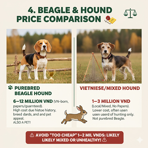 So sánh giá chó săn thỏ Beagle thuần và chó săn thỏ lai, kèm cảnh báo mức giá quá rẻ