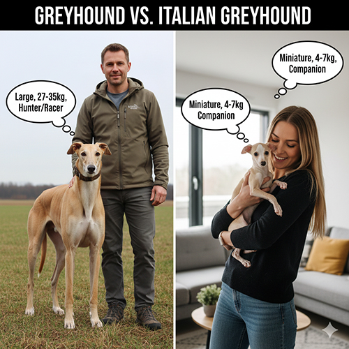 So sánh chó Greyhound và Italian Greyhound về kích thước, vóc dáng và mục đích nuôi