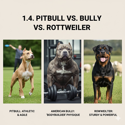 So sánh chó Pitbull, American Bully và Rottweiler qua ngoại hình, body và đặc điểm nhận diện