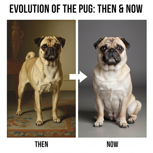 Sự thay đổi ngoại hình chó Pug từ thời xưa đến hiện đại