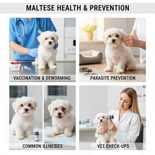 Sức khỏe chó Maltese với tiêm phòng tẩy giun và phòng bệnh thường gặp