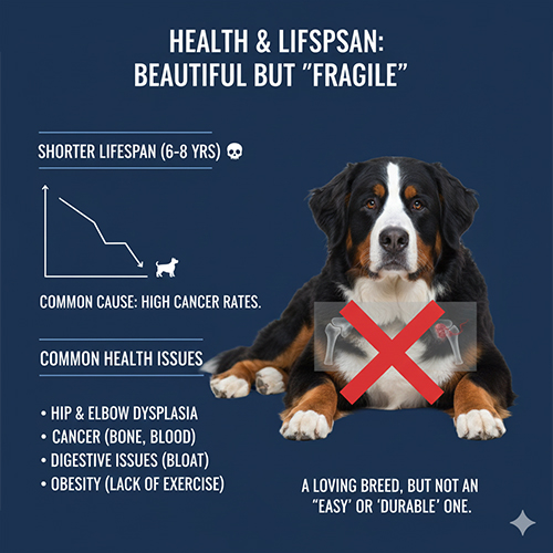 Sức khỏe và tuổi thọ chó Núi Bernese với các vấn đề di truyền thường gặp