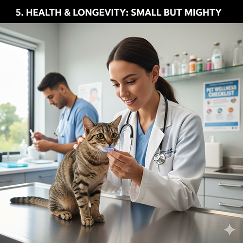 Mèo Singapura được bác sĩ thú y kiểm tra sức khỏe tại phòng khám, giống mèo nhỏ nhưng khỏe