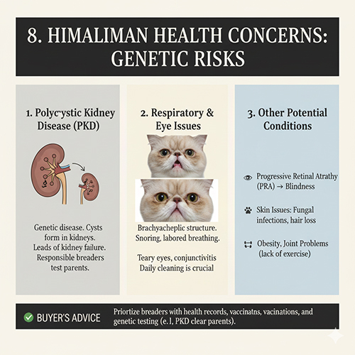 Các vấn đề sức khỏe thường gặp ở mèo Himalaya như PKD, hô hấp và bệnh mắt
