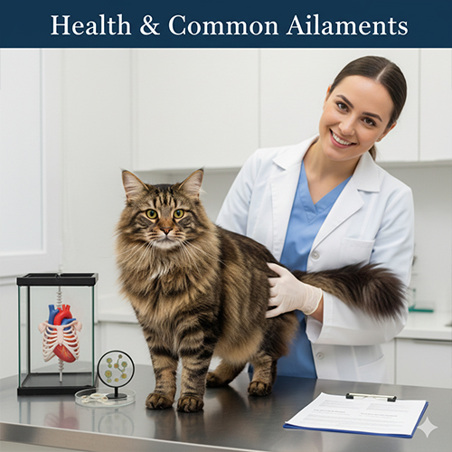 Bác sĩ thú y đang kiểm tra sức khỏe tổng quát và xương khớp cho một chú mèo rừng Na Uy