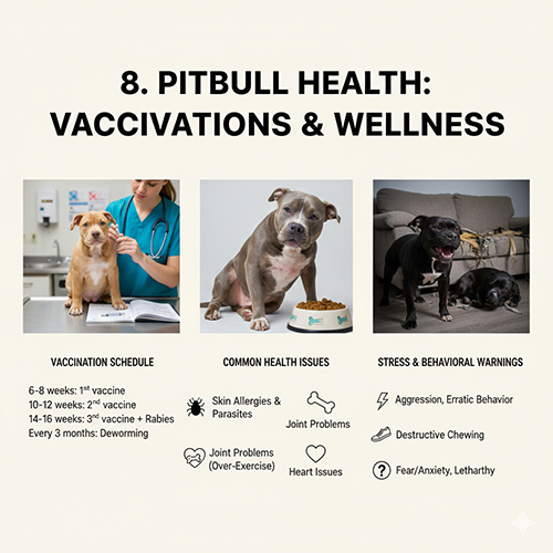 Sức khỏe chó Pitbull gồm tiêm phòng, bệnh lý thường gặp và dấu hiệu stress