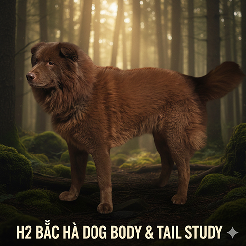 Thân hình và đuôi chó Bắc Hà xù với lưng thẳng, ngực nở, đuôi cong phủ lông dày