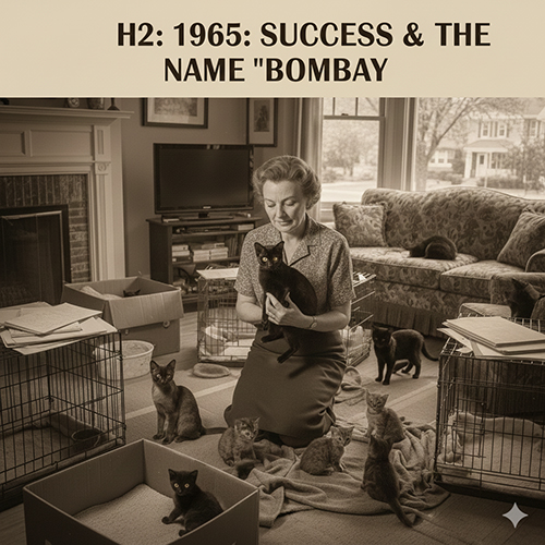 Khoảnh khắc thành công trong quá trình lai tạo mèo Bombay với mèo con lông đen tuyền và mắt vàng đồng