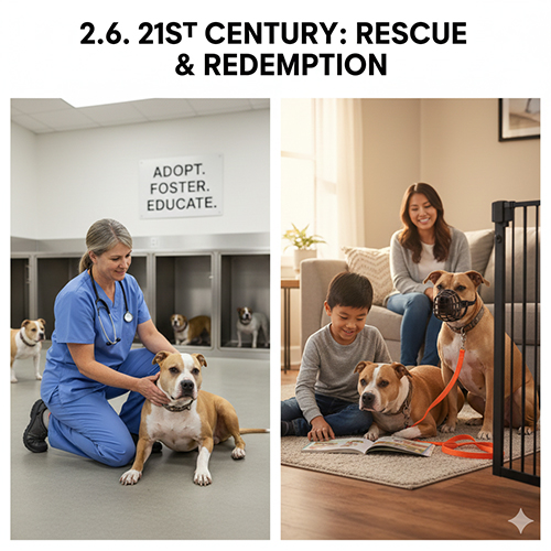 Hình minh họa Pitbull trong trung tâm cứu hộ và Pitbull sống hạnh phúc cùng gia đình