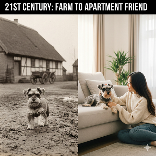 anh ghep schnauzer nong trai duc xua va schnauzer song cung gia dinh trong can ho hien dai