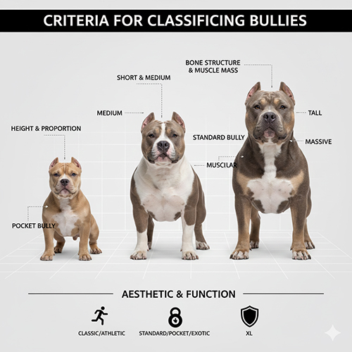 Tiêu chí phân loại các dòng chó American Bully dựa trên chiều cao, xương và cơ bắp