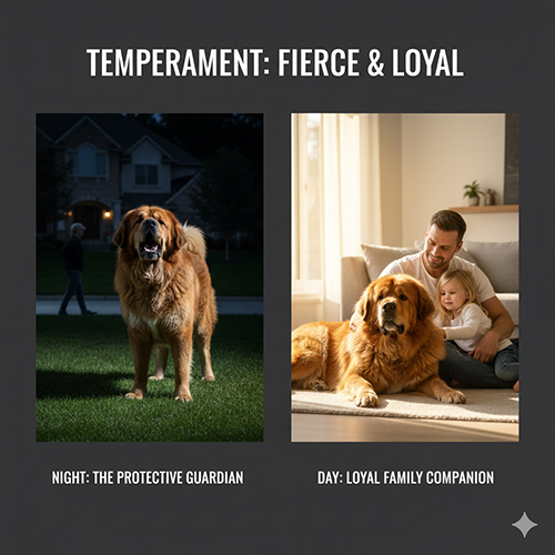 Chó Ngao Tây Tạng thể hiện hai mặt tính cách: canh gác ban đêm và hiền hòa khi ở cùng gia đình