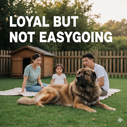 Chó Ngao Nga Caucasian Shepherd nằm cạnh gia đình trong sân vườn