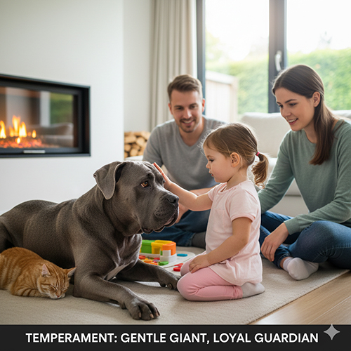 Chó Ngao Ý Cane Corso hiền hòa trong gia đình, nằm cạnh trẻ nhỏ và chủ