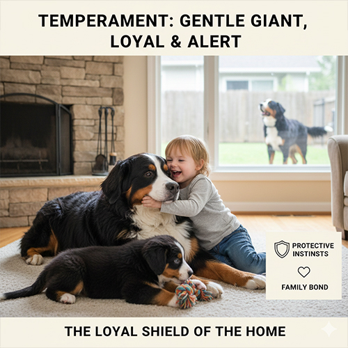 Tính cách chó Núi Bernese hiền lành trung thành bên gia đình và trẻ nhỏ