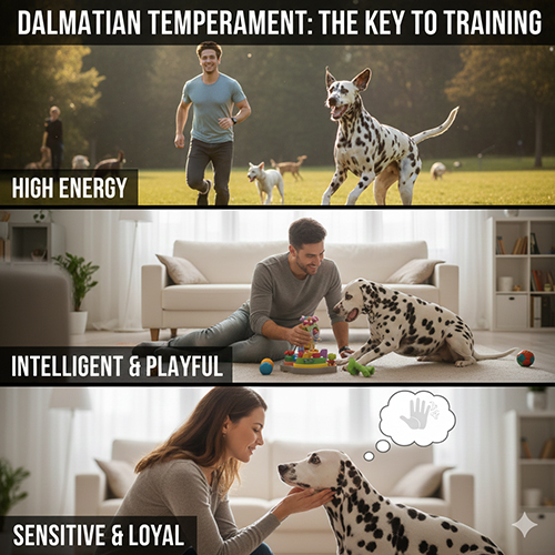 Tính cách chó Đốm Dalmatian năng lượng cao, thông minh và nhạy cảm trong huấn luyện