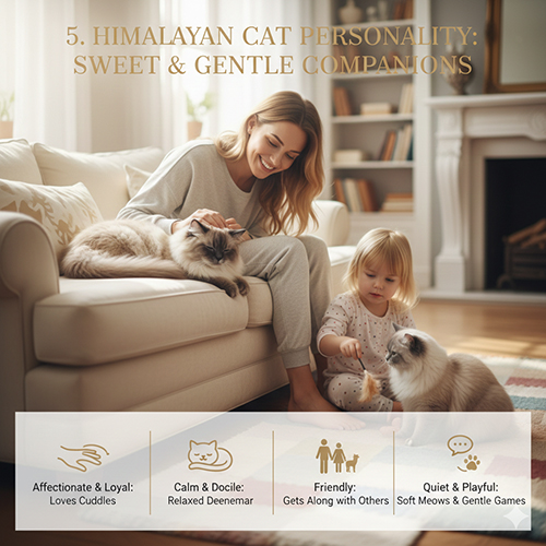 Tính cách mèo Himalaya hiền lành, tình cảm, thân thiện với gia đình và trẻ nhỏ