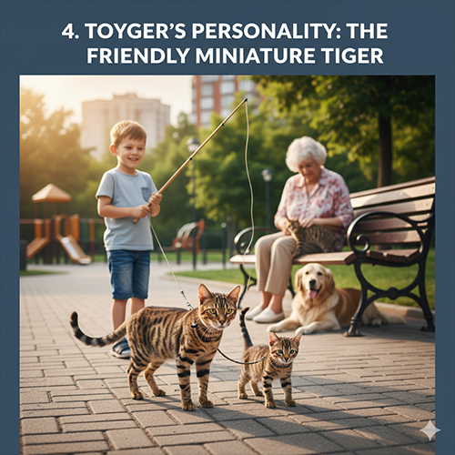 Mèo Toyger thân thiện chơi cùng trẻ em và thú cưng trong công viên