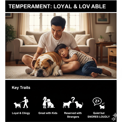 Tính cách Bulldog Anh trung thành hiền hòa quấn chủ và hợp với trẻ em