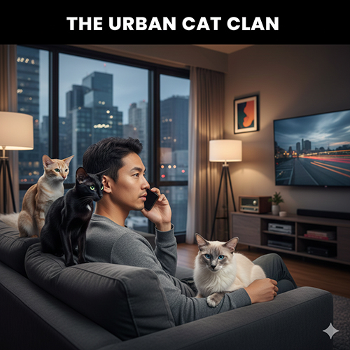 Mèo Oriental sống cùng chủ trong căn hộ hiện đại, quấn quýt và thích tương tác