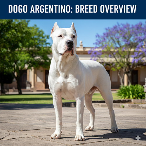 Chó Dogo Argentino màu trắng đứng thẳng thể hiện vóc dáng cơ bắp và thần thái mạnh mẽ