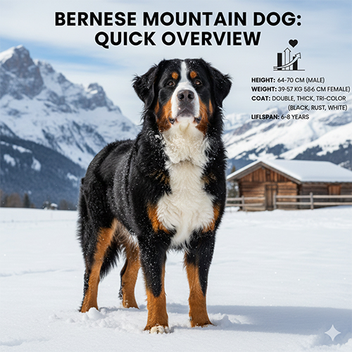 Tổng quan nhanh giống chó Núi Bernese với vóc dáng lớn và bộ lông tam sắc