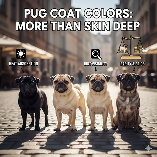 Tổng quan các màu lông chó Pug phổ biến như Pug đen, Pug vàng, Pug trắng và Pug vện