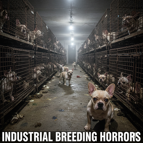 chó bull pháp bị nuôi nhốt trong trại sinh sản công nghiệp chật hẹp