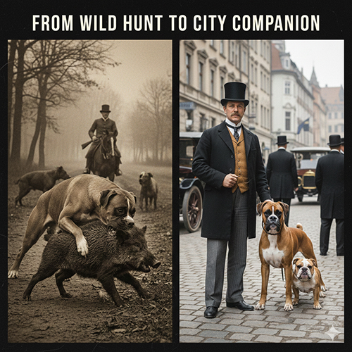 Tổ tiên chó Boxer từ Bullenbeisser săn thú trong rừng châu Âu đến chó đồng hành tại thành phố đầu thế kỷ 20