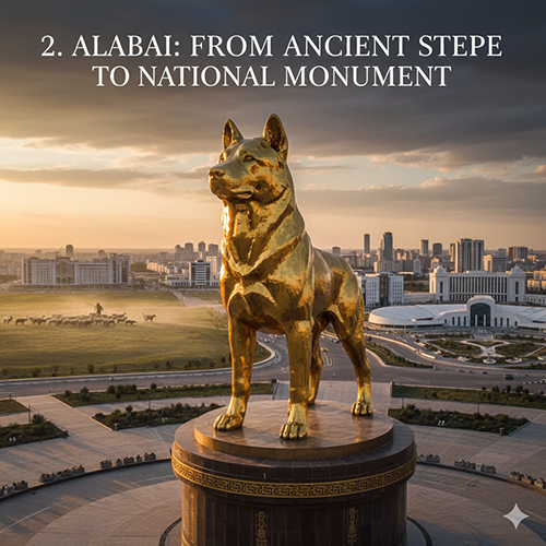Tượng đài chó Alabai mạ vàng biểu tượng quốc gia tại Turkmenistan