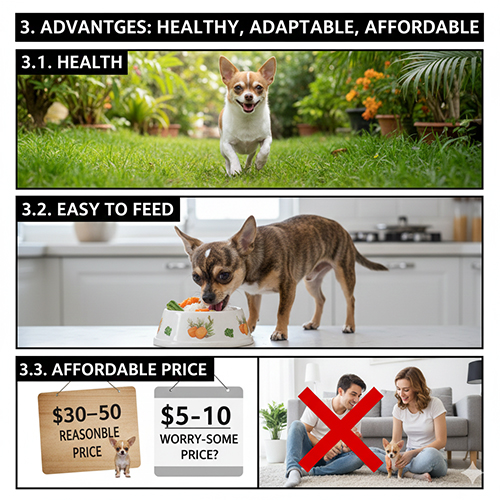 Ưu điểm của chó Chihuahua lai chó cỏ về sức khỏe, khả năng thích nghi và giá nuôi