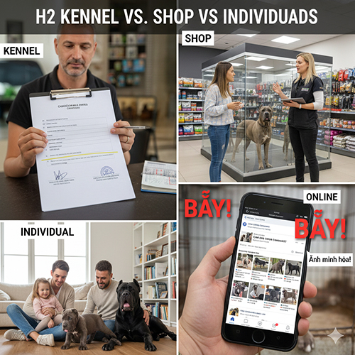 So sánh trại chó, shop thú cưng, cá nhân nuôi và kênh online khi mua chó Ngao Ý Cane Corso