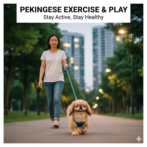 Dắt chó Bắc Kinh đi dạo nhẹ nhàng giúp vận động vừa đủ và tránh béo