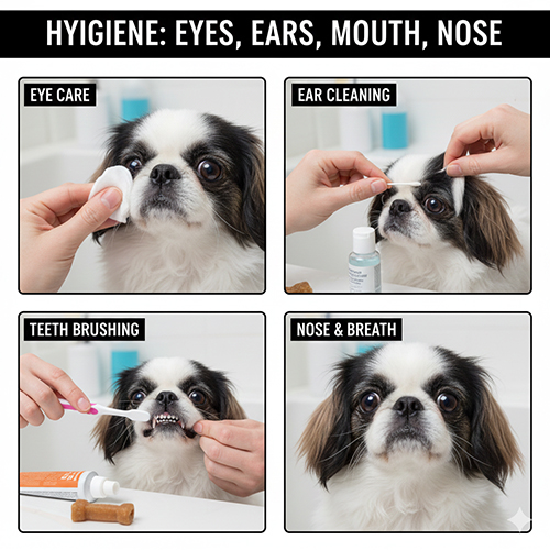 Hướng dẫn vệ sinh mắt tai mũi răng cho chó Nhật Japanese Chin