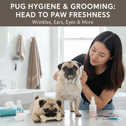 Vệ sinh và grooming cho chó Pug với nếp nhăn mặt tai mắt và lông