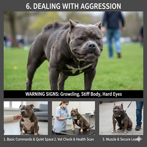 Chó Bully có dấu hiệu hung hăng như gầm gừ, cơ thể gồng cứng và cần được kiểm soát an toàn