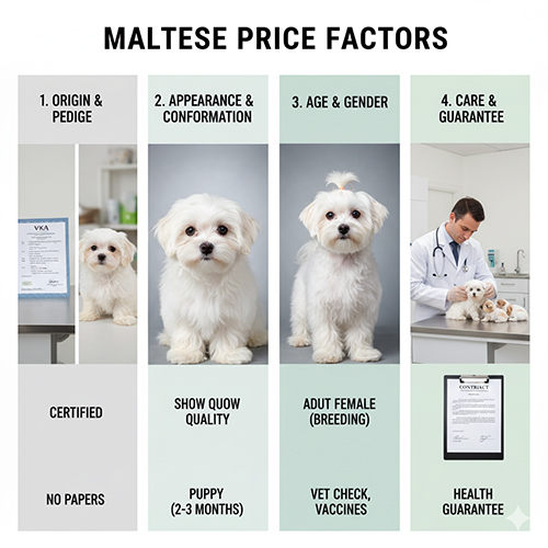 Các yếu tố ảnh hưởng giá chó Maltese: nguồn gốc phả hệ, ngoại hình phom chuẩn, tuổi giới tính và bảo hành sức khỏe